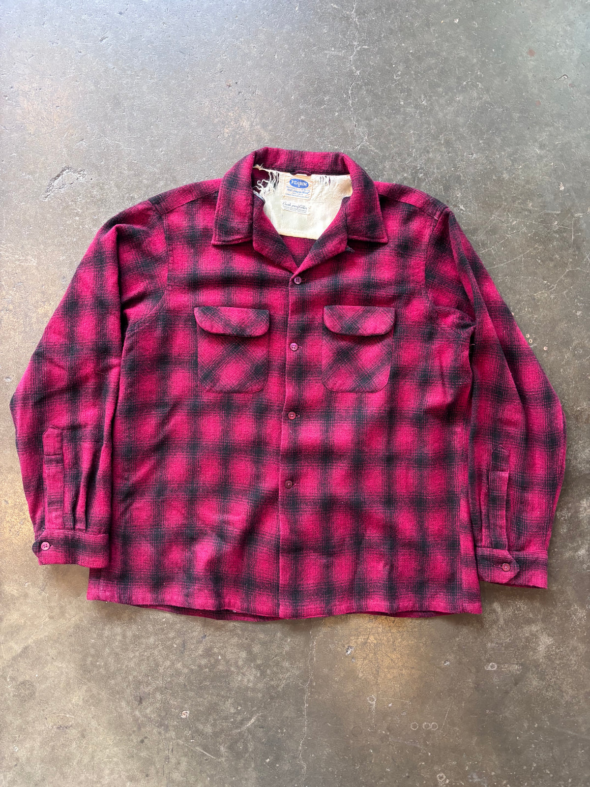 1960s Pilgrim Red Shadow Plaid Flannel Sz. XL | Made in USA