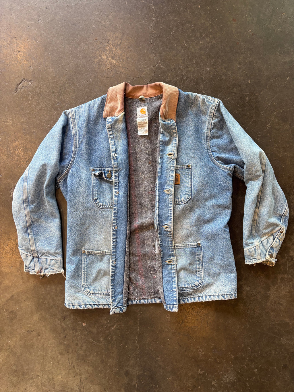 1990s CARHARTT Denim Chore Coat/Jacket Sz. L | Made in USA