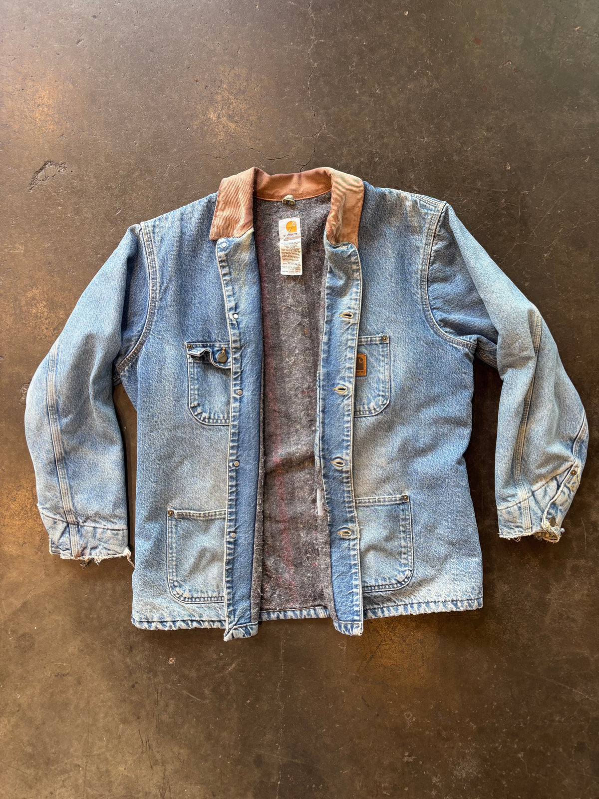 1990s CARHARTT Denim Chore Coat/Jacket Sz. L | Made in USA