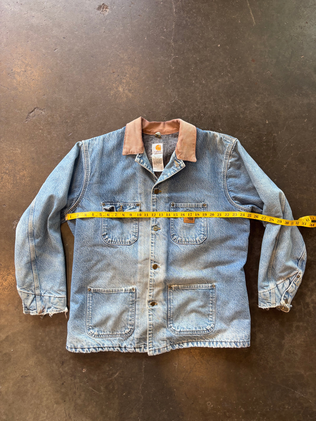 1990s CARHARTT Denim Chore Coat/Jacket Sz. L | Made in USA