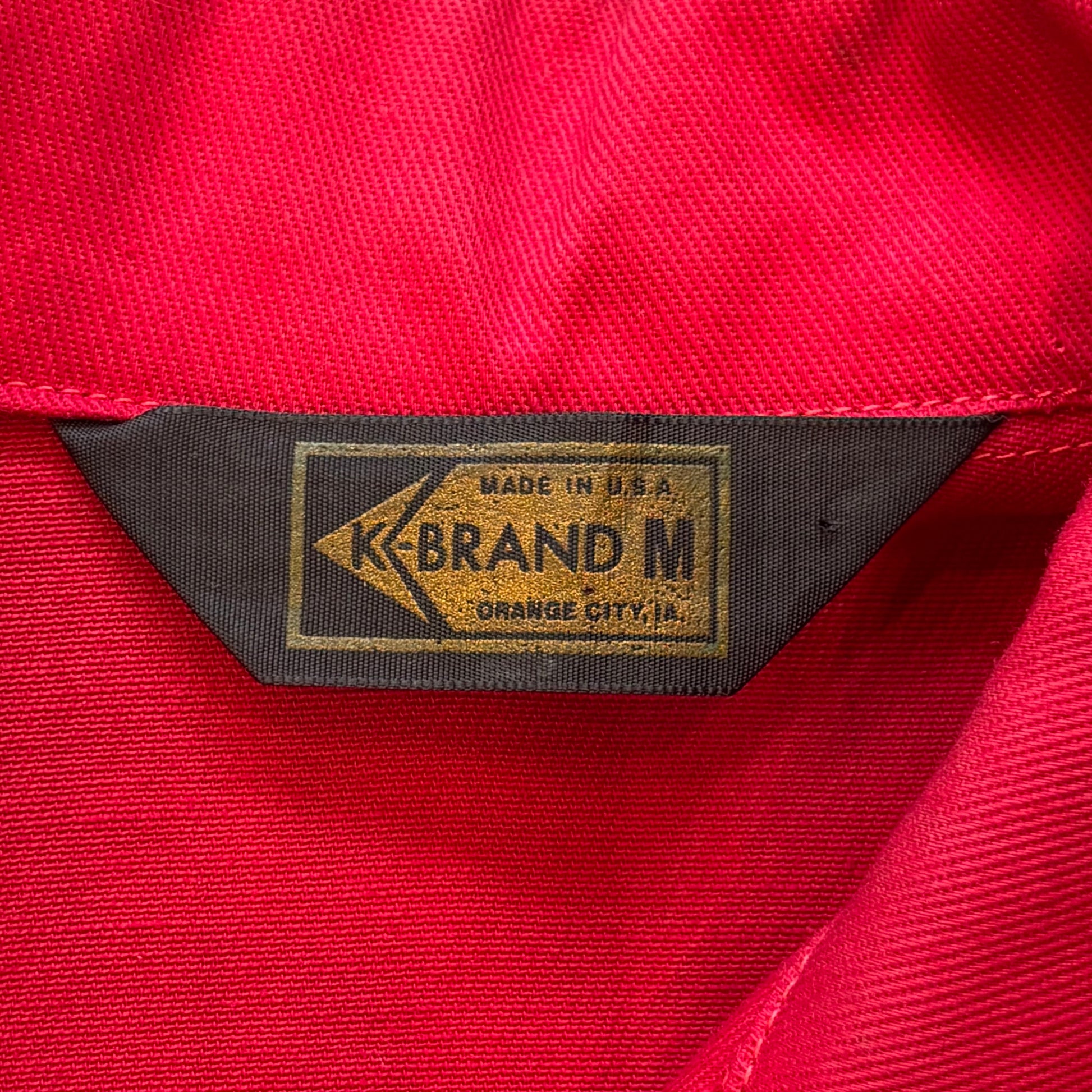 1970s K-BRAND Cotton/Polyester Mack Trucks Red Herrington Work Jacket Sz. L | Made in USA