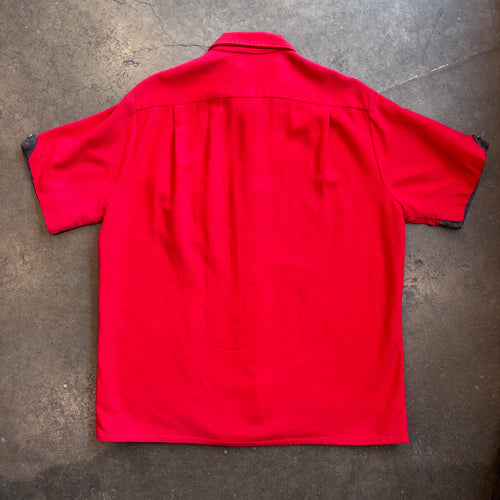 1950s CALIFORNIA SPORTSMAN Wool Red/Charcoal Button-Up Shirt Sz. L