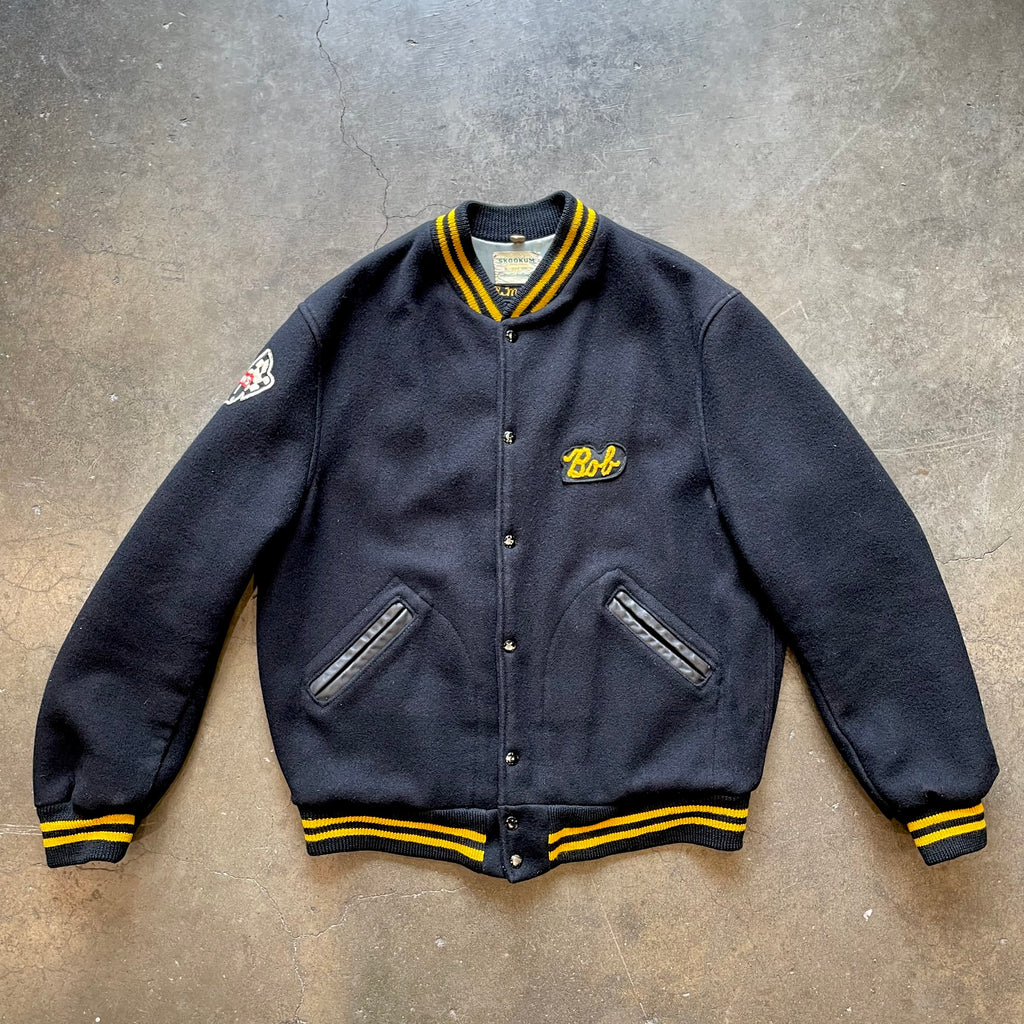 1960s SKOOKUM "Sportsmen" Car Club Black Wool Letterman Jacket Sz. XL | Made in USA