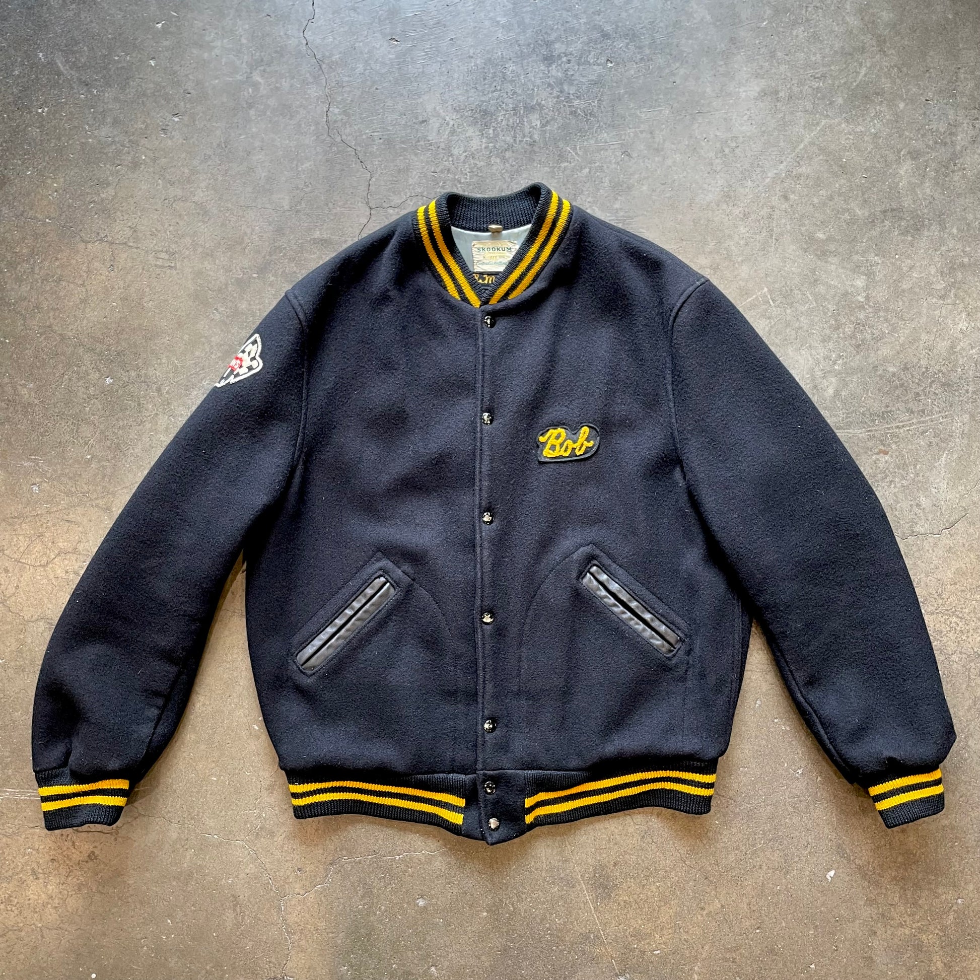 1960s SKOOKUM "Sportsmen" Car Club Black Wool Letterman Jacket Sz. XL | Made in USA