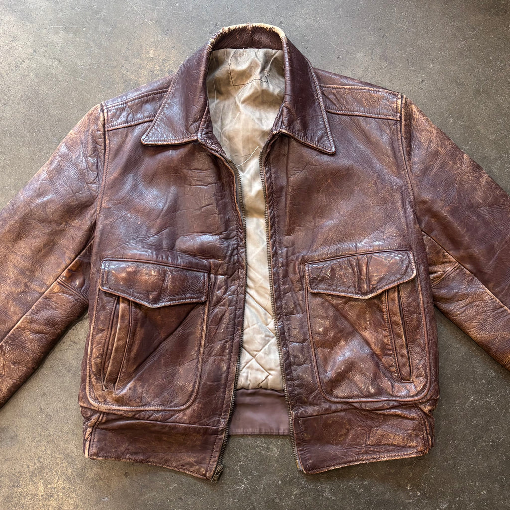 1950s A-2 Style Horsehide Leather Bomber Zip-Up Jacket Sz. M