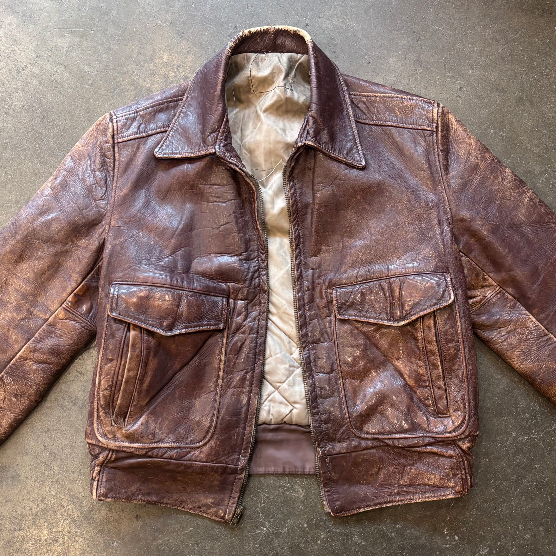 1950s A-2 Style Horsehide Leather Bomber Zip-Up Jacket Sz. M