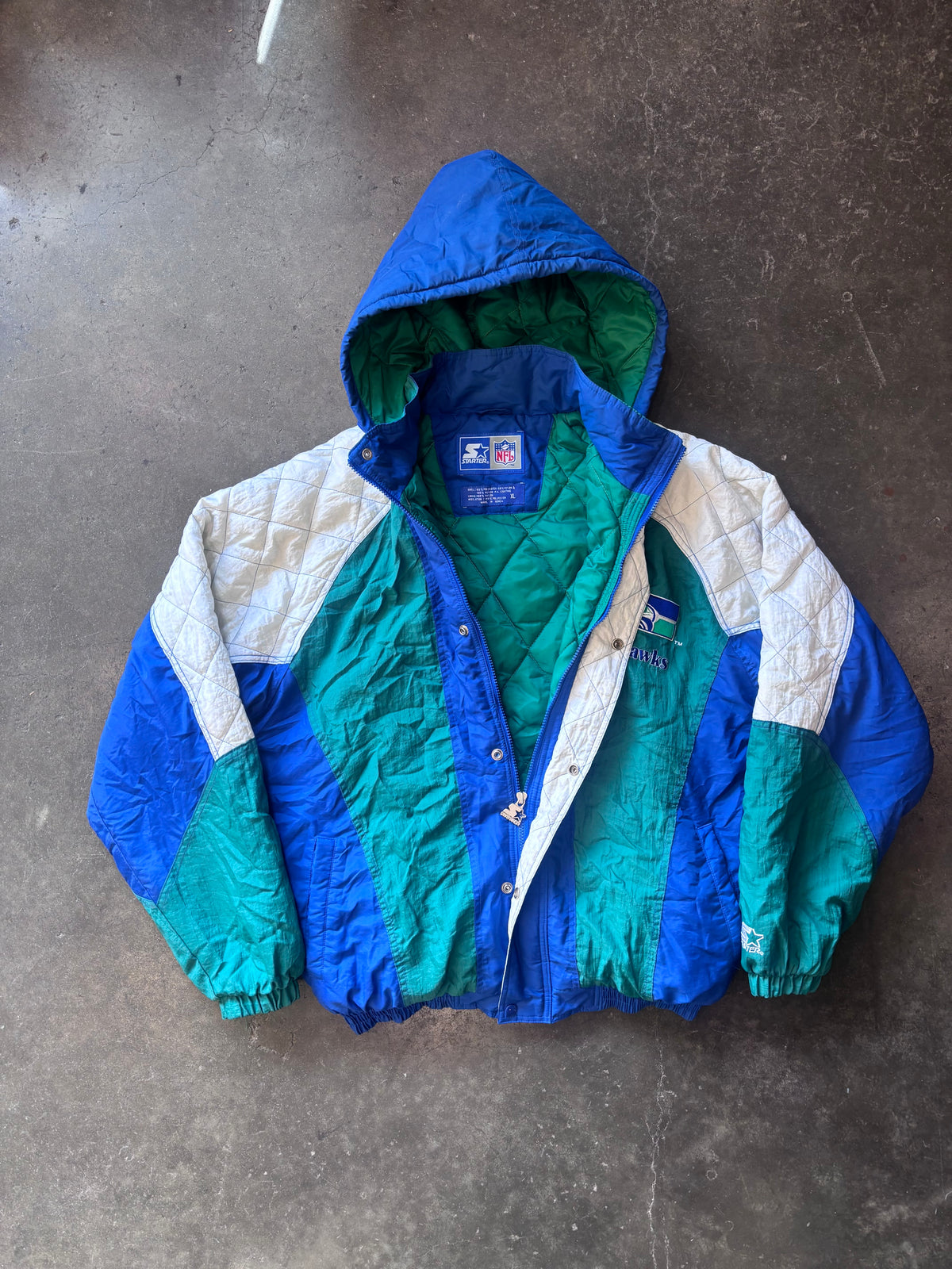 Vintage 1990s Seattle Seahawks STARTER Quarter-Zip Parka Jacket Sz. XL