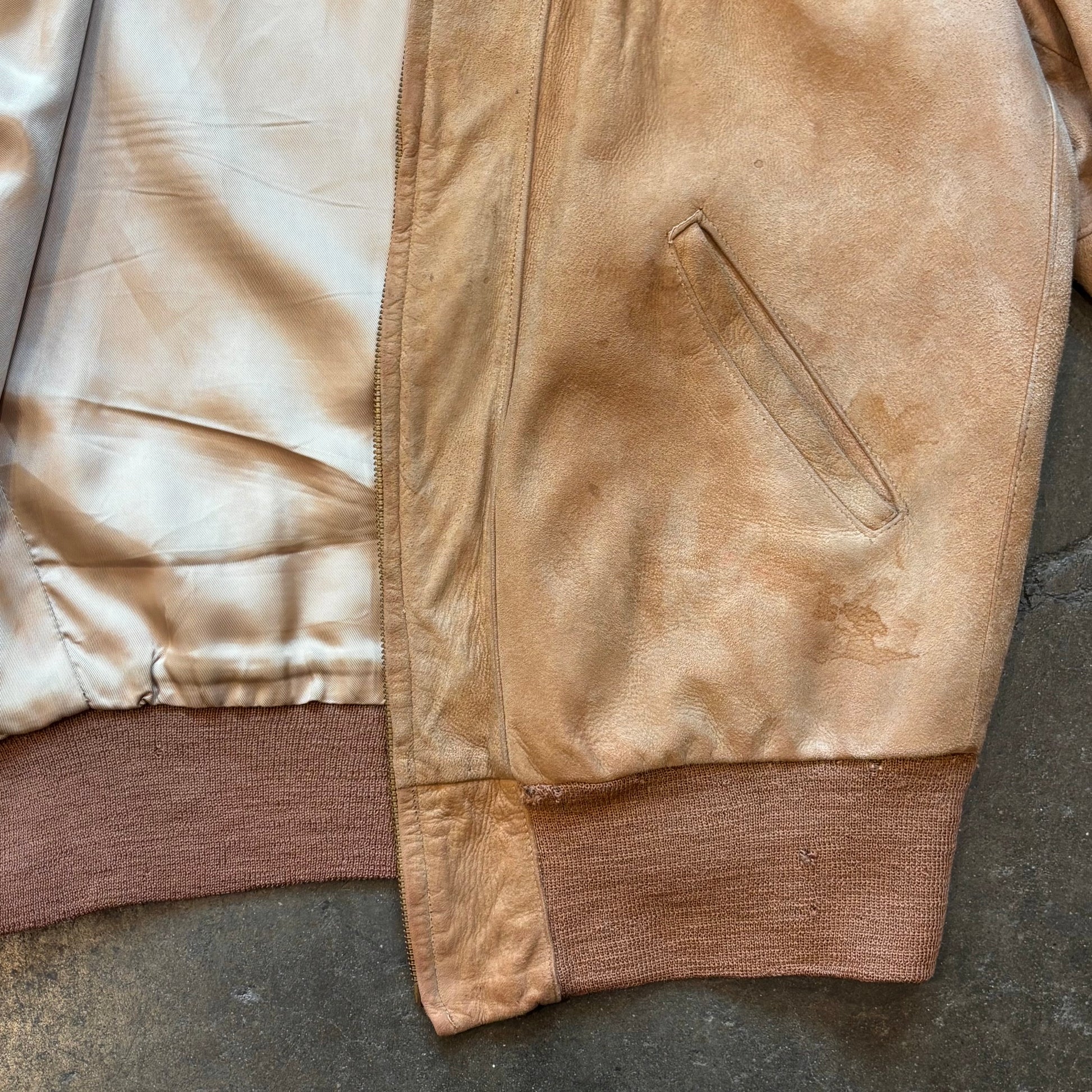 1950s CALIFORNIA SPORTSWEAR Light Brown Suede Leather Zip-Up Bomber Jacket Sz. L | Made in USA