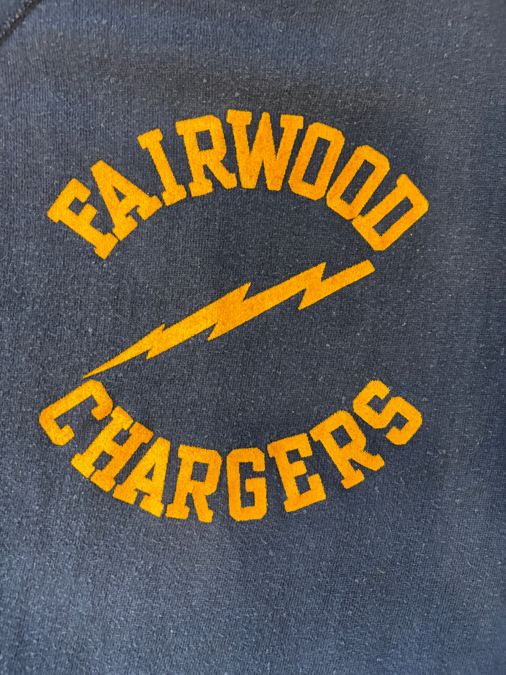 Vintage 1960s/1970s 'Fairwood Chargers' Flocked Short Sleeve Sweatshirt Sz. L