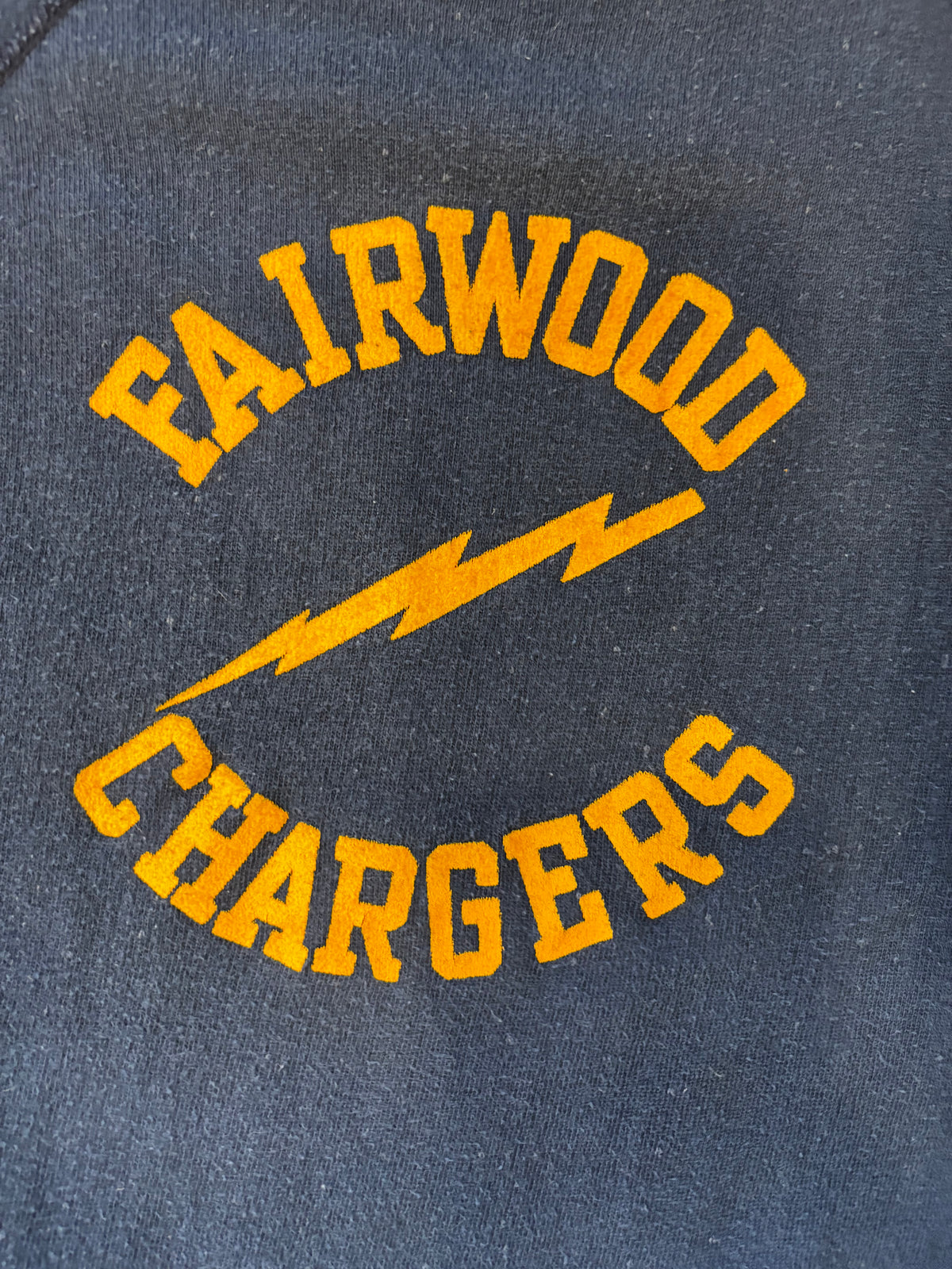 Vintage 1960s/1970s 'Fairwood Chargers' Flocked Short Sleeve Sweatshirt Sz. L