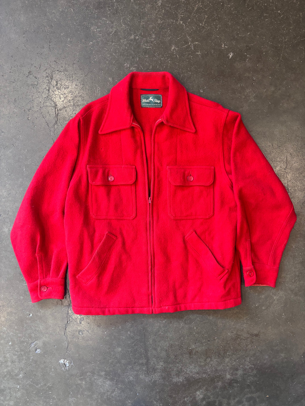 Vintage 1970s WHITE STAG Red Wool Zip-Up Mackinaw Jacket Sz. M