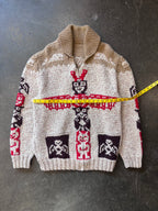 Vintage 1960s Totem Pole Cowichan Knitted Wool Zip-Up Sweater Sz. 2XL