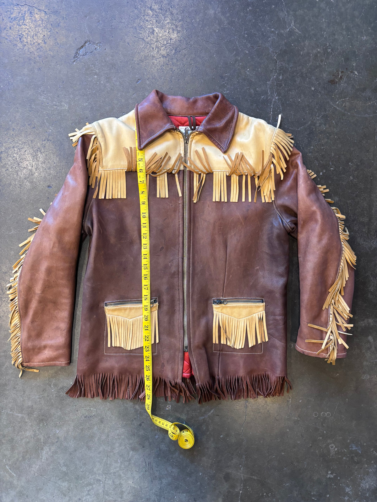 Vintage UBER OWATANNA Quilted 2-Tone Buckskin Leather Zip-Up Jacket Sz. M