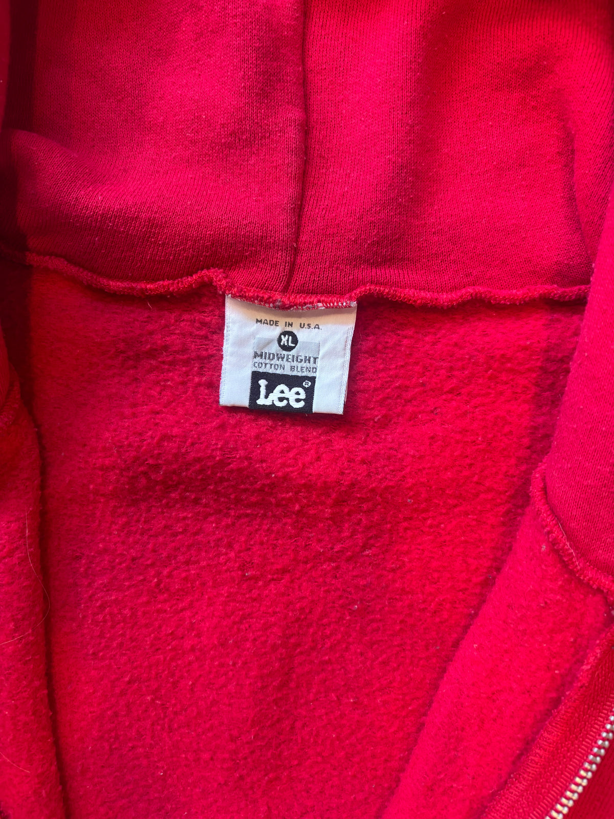 Vintage 1990s LEE Red Zip-Up Hoodie Sweatshirt Sz. XL | Made in USA