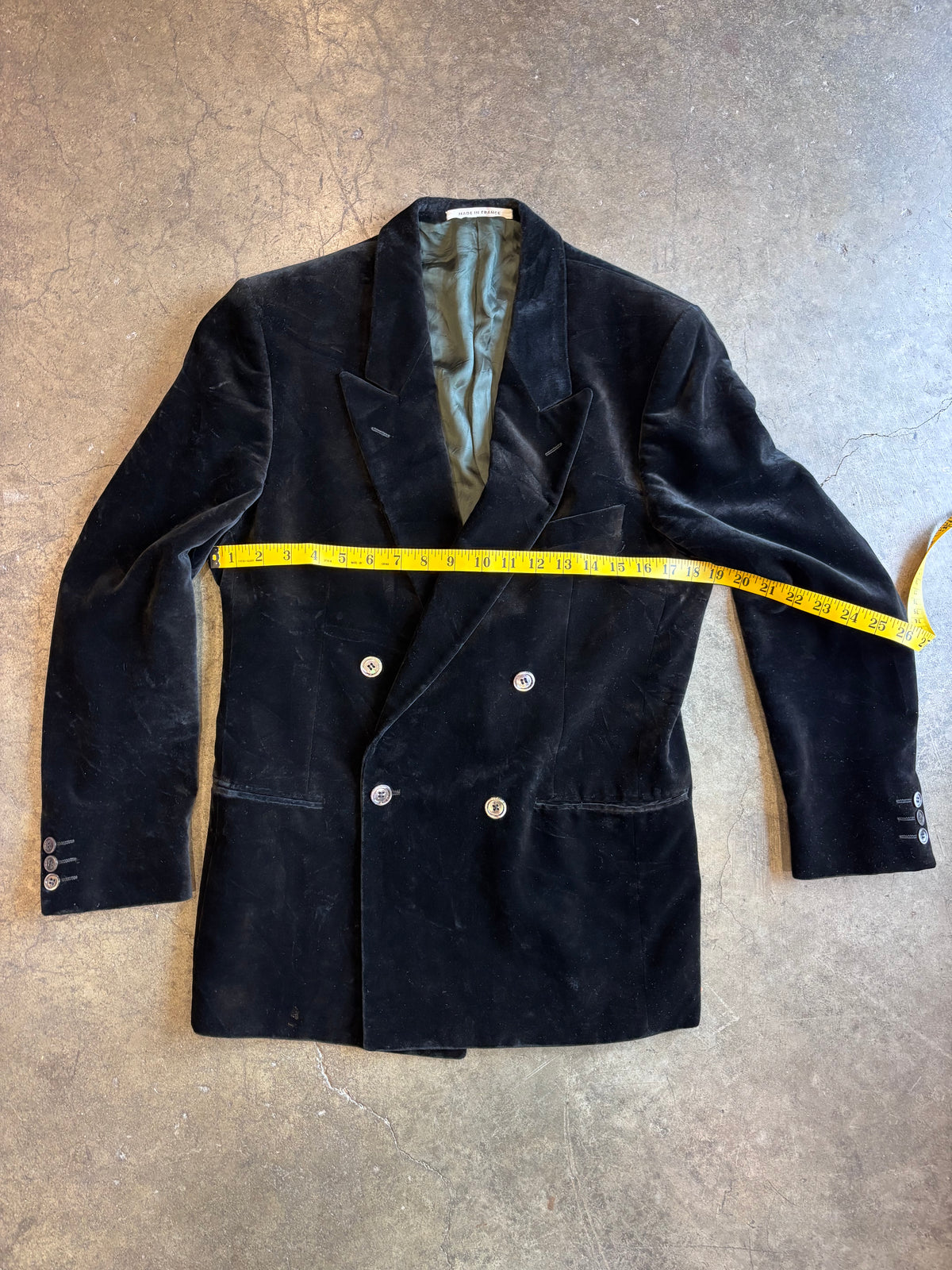 Vintage 1970s YVES SAINT LAURENT MENSWEAR Black Velvet Double-Breasted Blazer Coat Sz. S/M