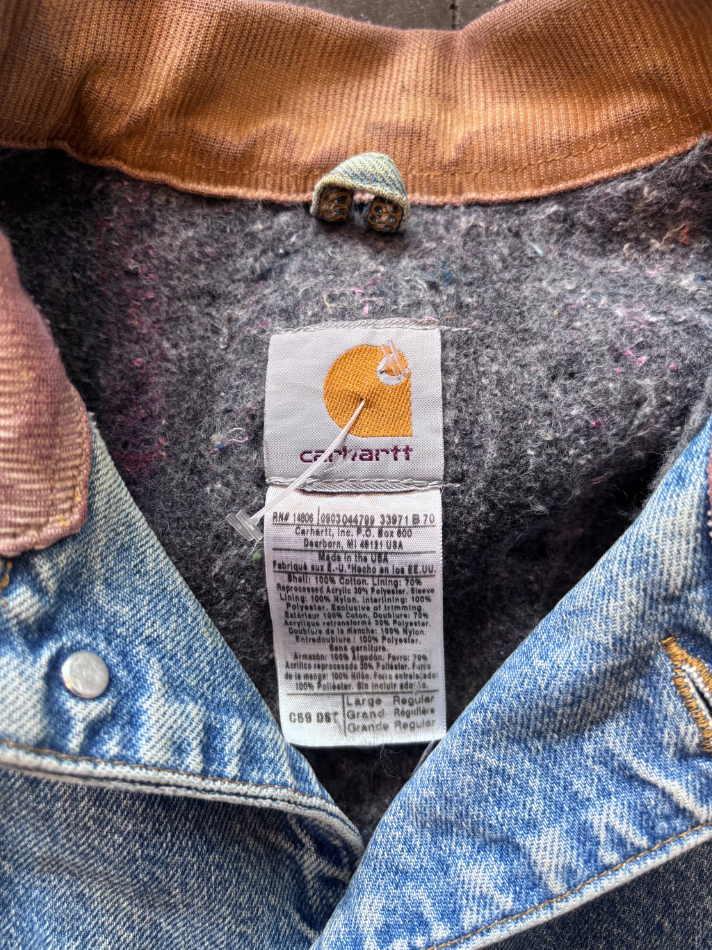 1990s CARHARTT Denim Chore Coat/Jacket Sz. L | Made in USA