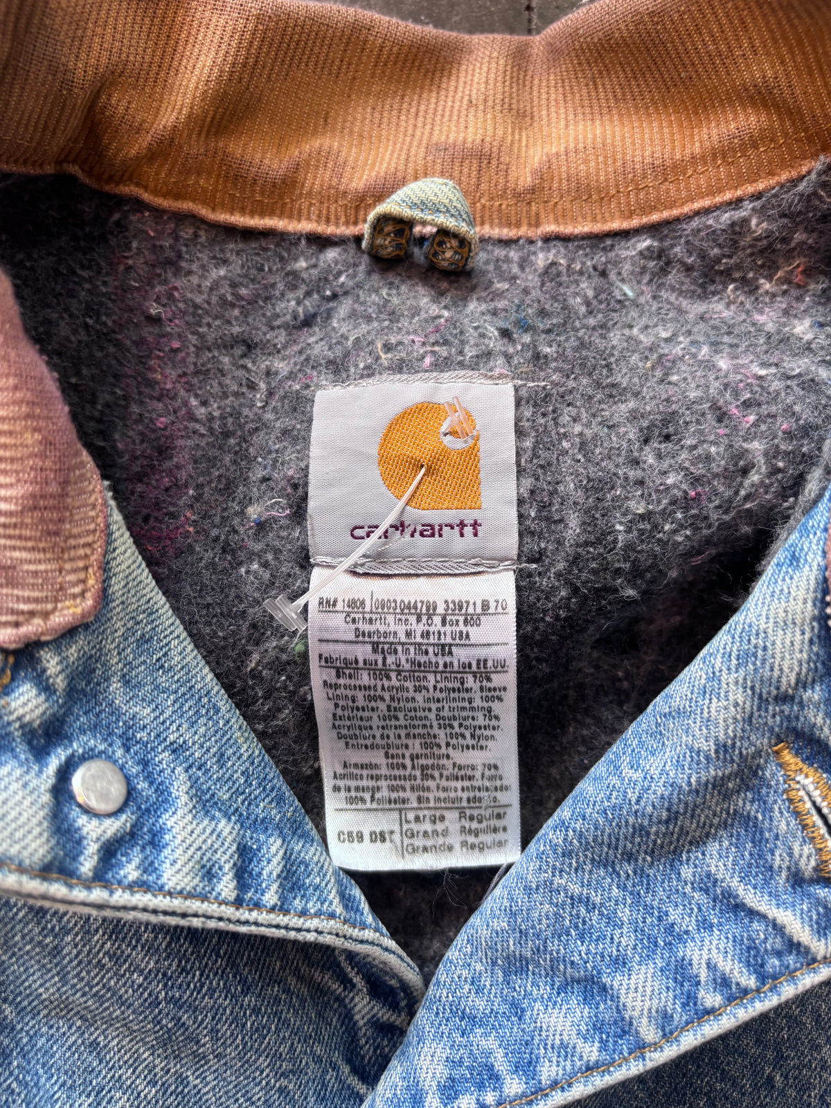 1990s CARHARTT Denim Chore Coat/Jacket Sz. L | Made in USA