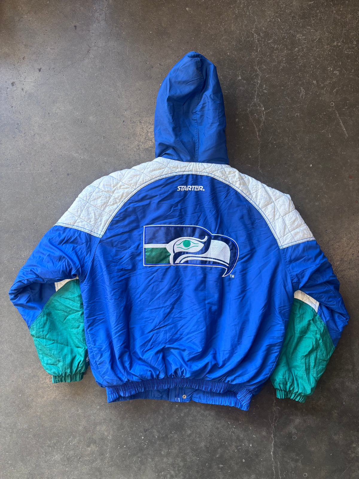 Vintage 1990s Seattle Seahawks STARTER Quarter-Zip Parka Jacket Sz. XL