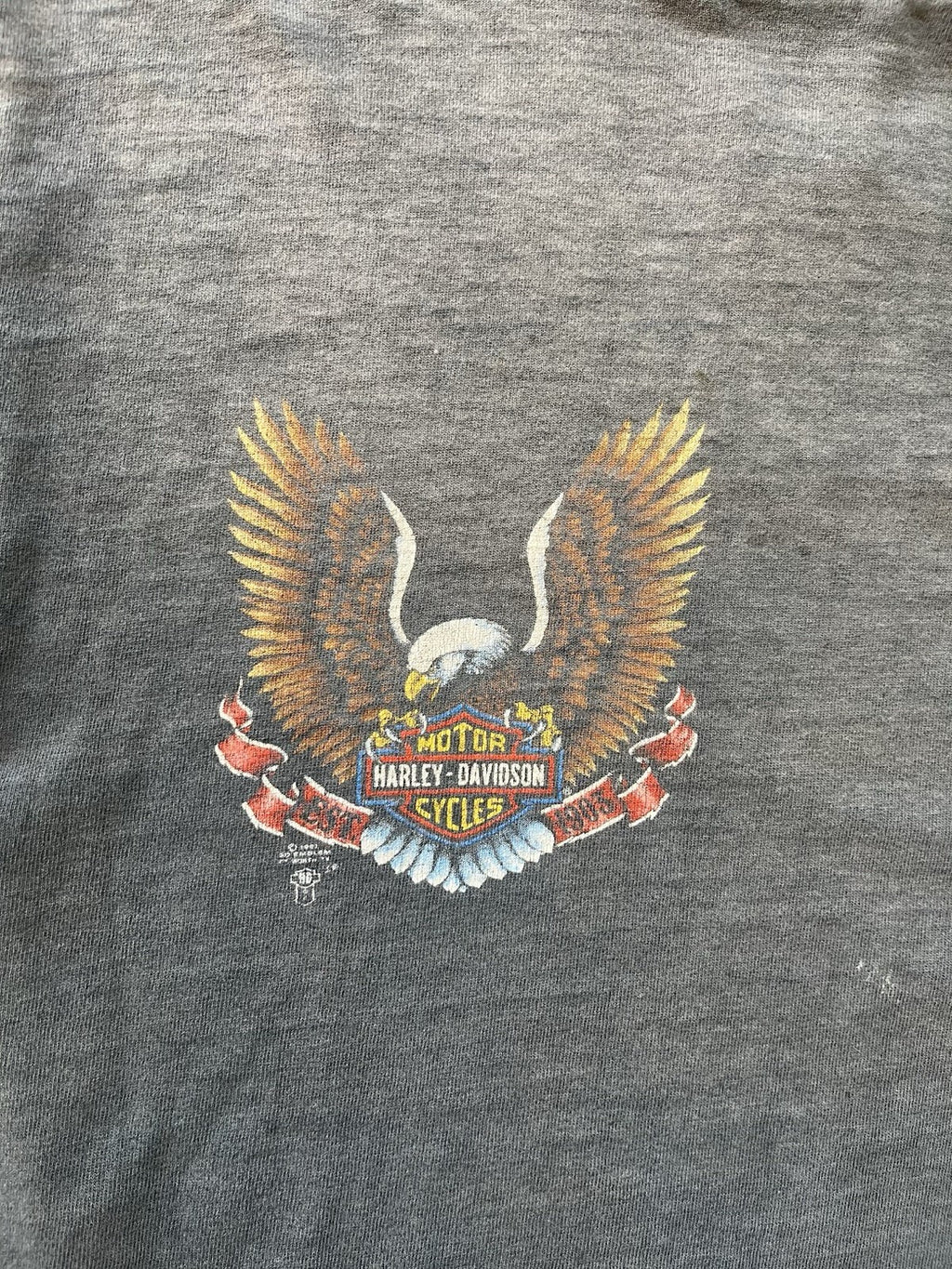 Vintage 1990s THRASHED FADED HARLEY DAVIDSON 3D EMBLEM T-Shirt Sz L 
