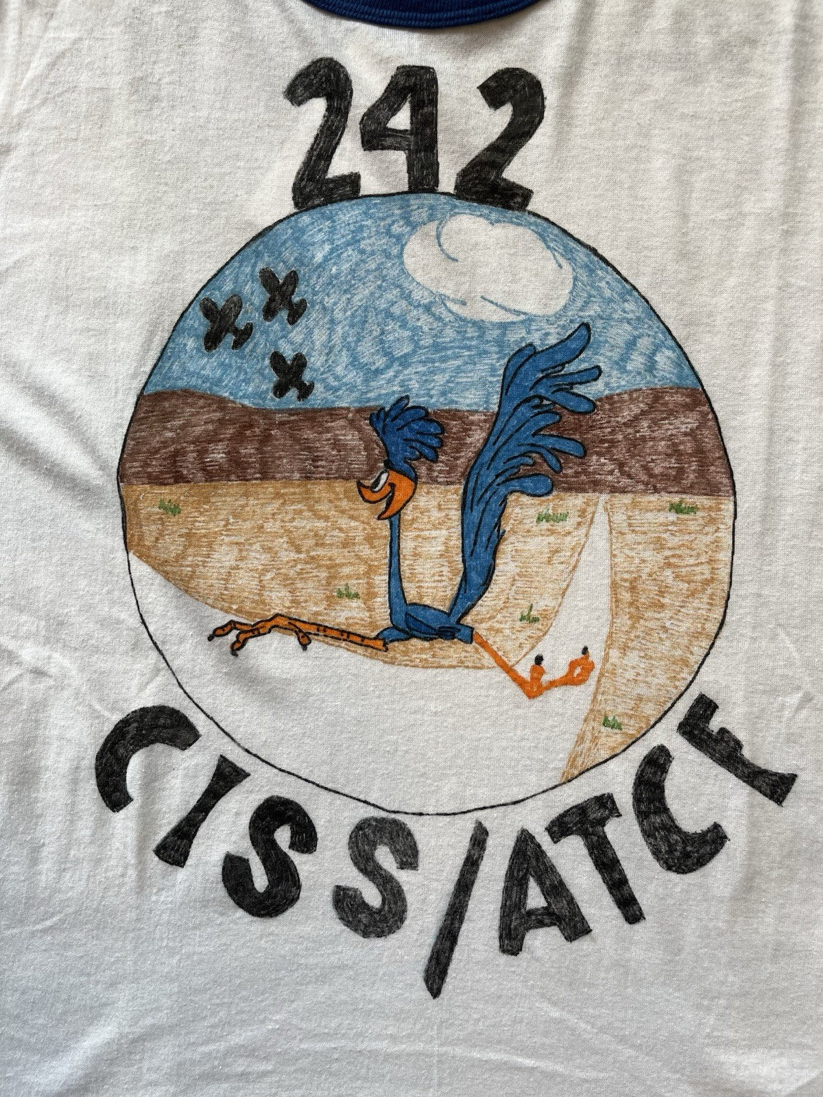 Vintage 80s Hand Drawn Road Runner Air Force Russell Tee Shirt 