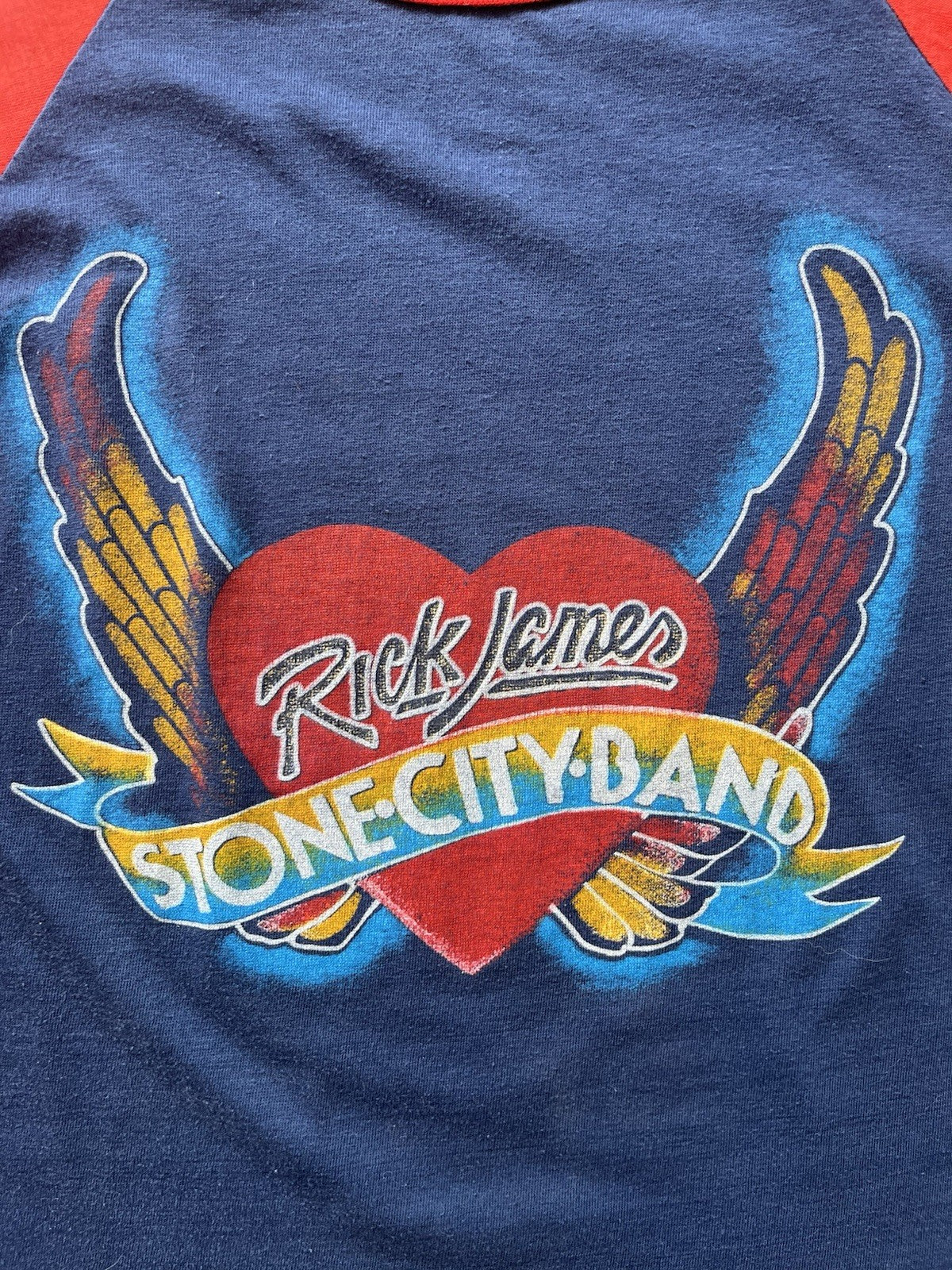 VINTAGE 80s Rick James Stone City Band U.S. Tour  Graphic Raglan T-Shirt Sz M/L