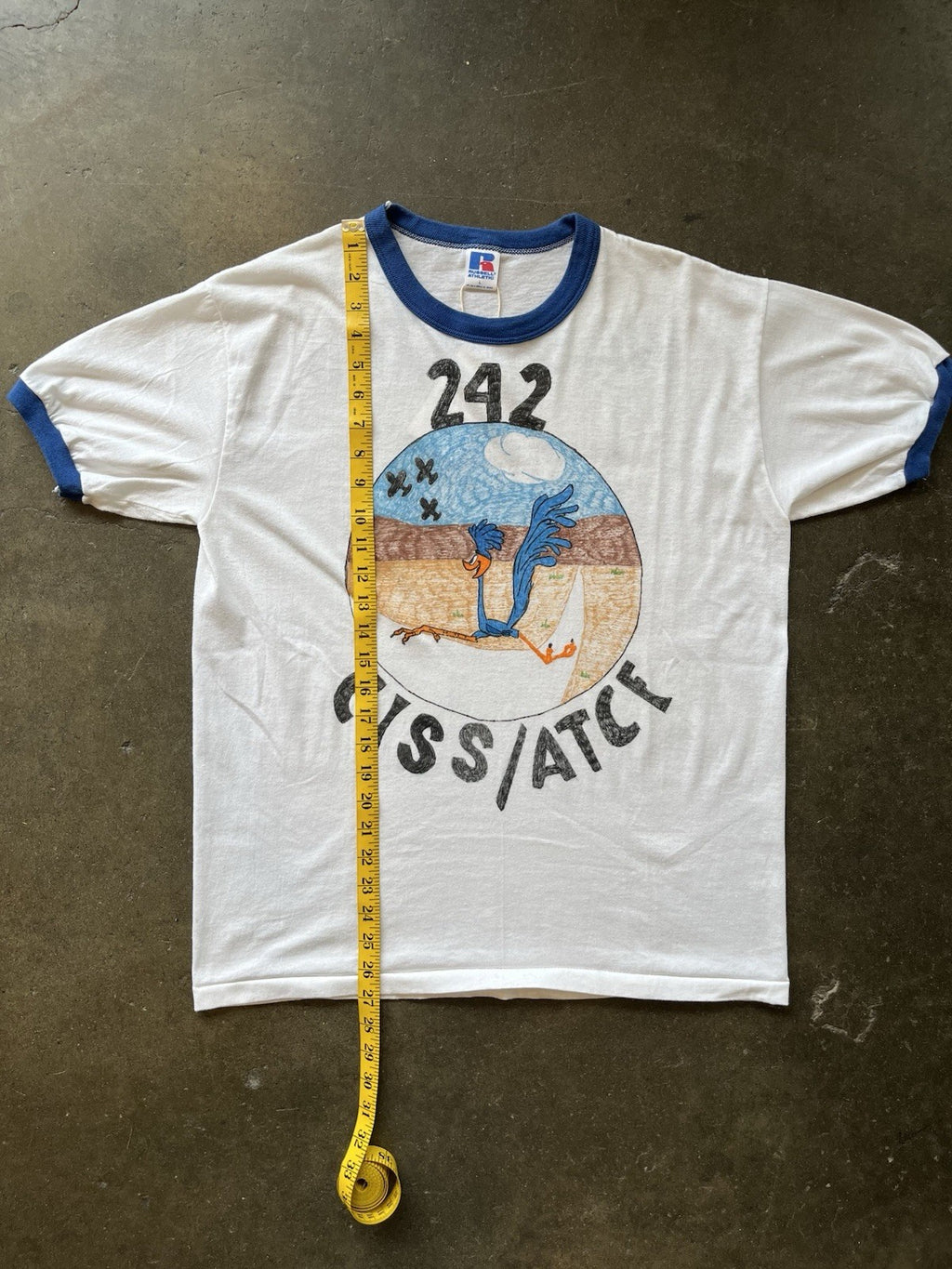 Vintage 80s Hand Drawn Road Runner Air Force Russell Tee Shirt 
