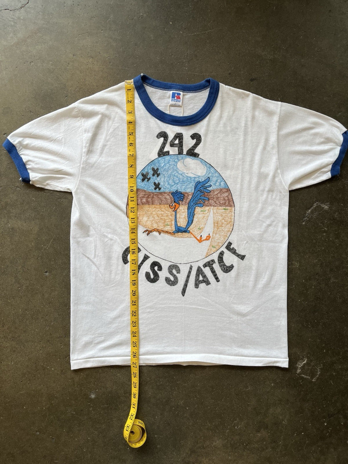 Vintage 80s Hand Drawn Road Runner Air Force Russell Tee Shirt 