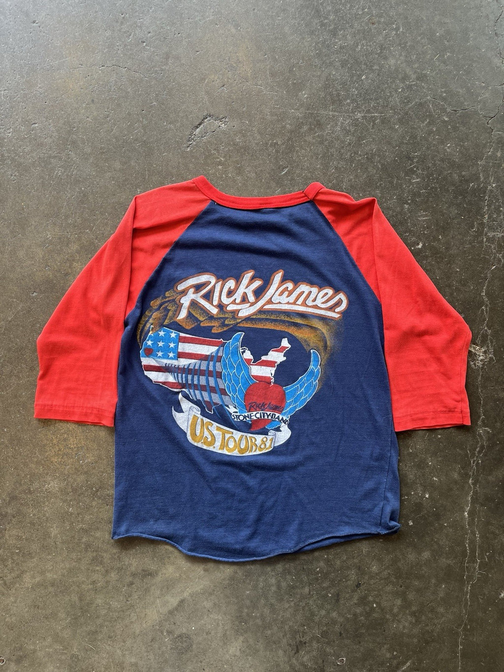 VINTAGE 80s Rick James Stone City Band U.S. Tour  Graphic Raglan T-Shirt Sz M/L