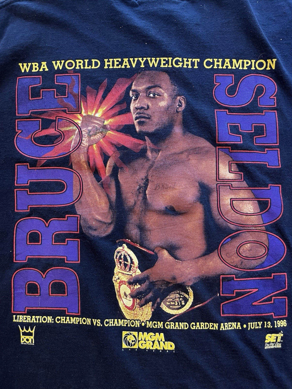 VINTAGE 1996 Mike Tyson vs Seldon MGM Grand Faded promo T-Shirt Sz L 