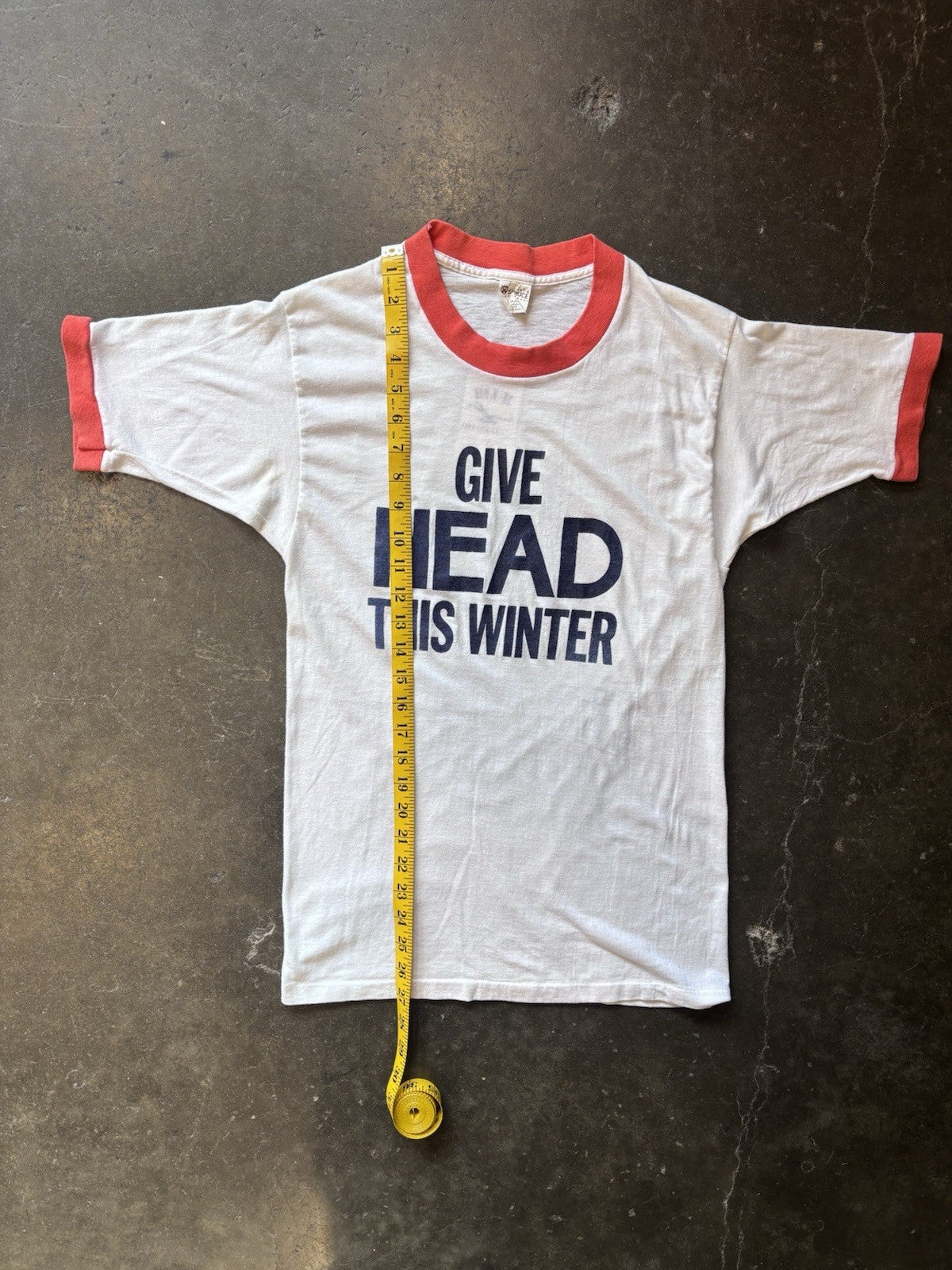 Vintage 70s “Give head this Winter”  Ringer Tee shirt 