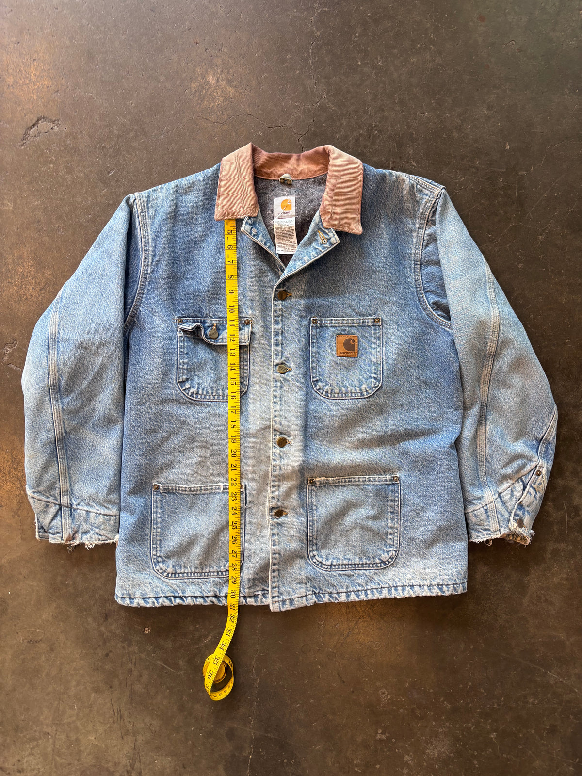 1990s CARHARTT Denim Chore Coat/Jacket Sz. L | Made in USA