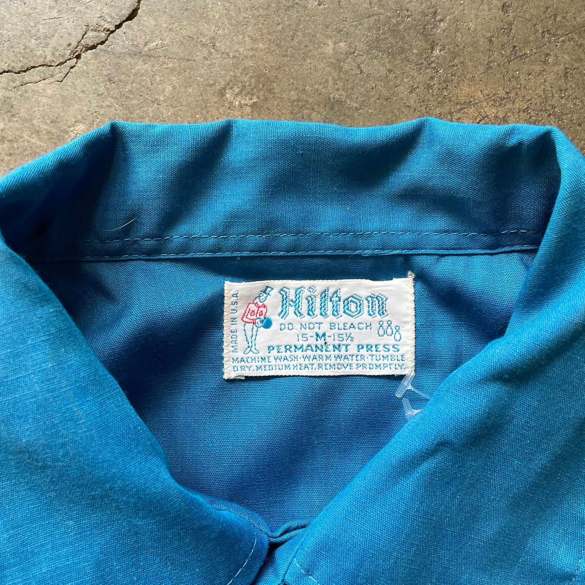 1970s HILTON  "Artistic Beauty Salon" Blue Bowling Shirt Sz. M | Made in USA