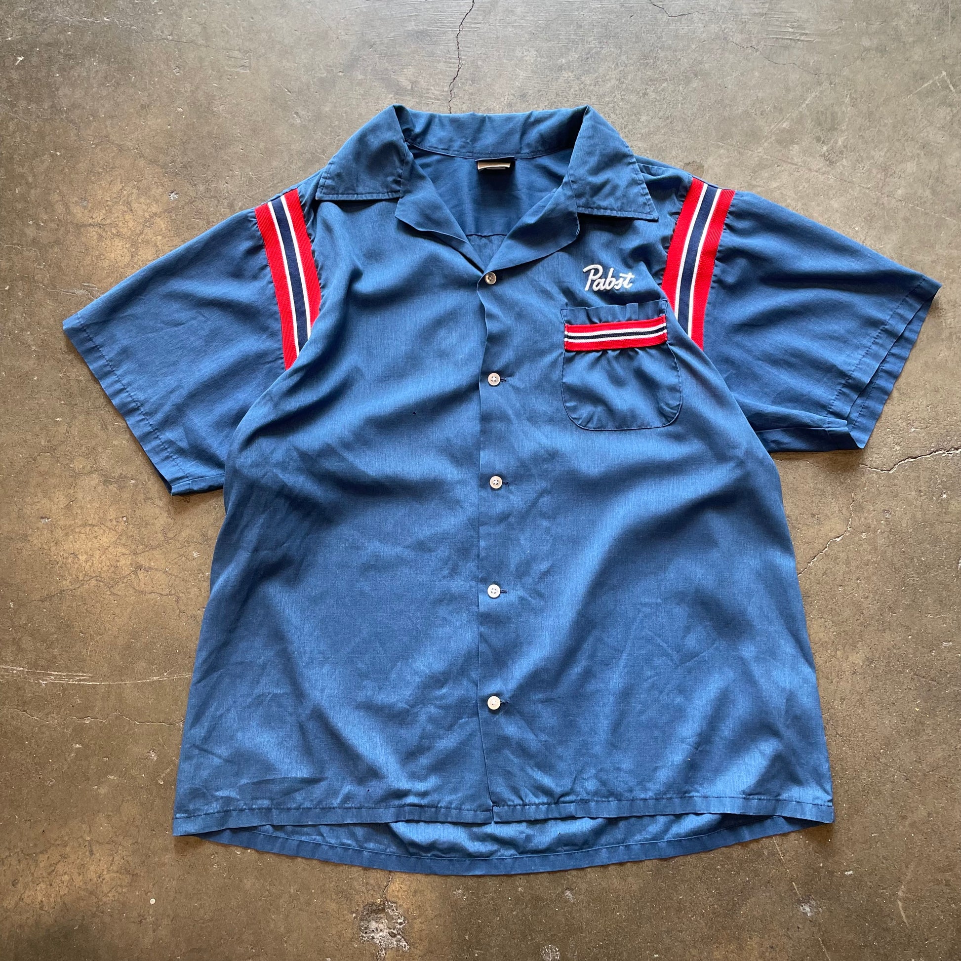 1990s HILTON "Pabst Blue Ribbon PBR" Blue Bowling Shirt Sz. L | Made in USA