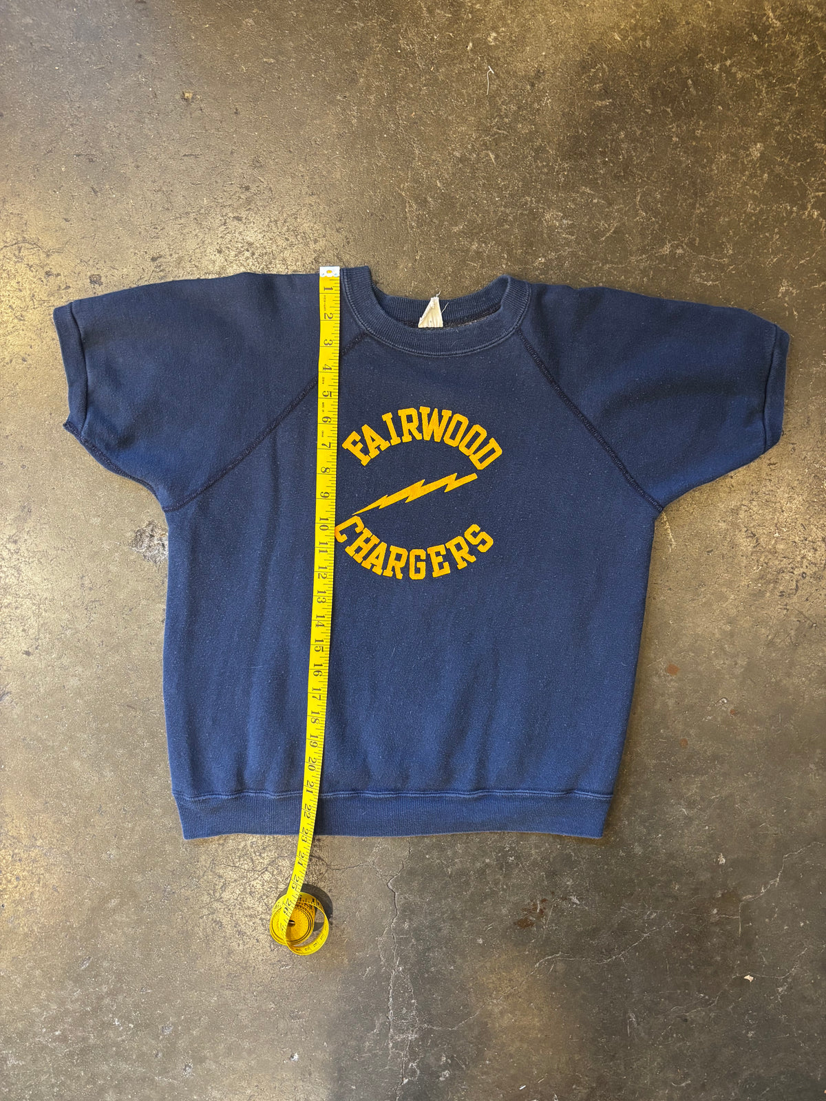 Vintage 1960s/1970s 'Fairwood Chargers' Flocked Short Sleeve Sweatshirt Sz. L