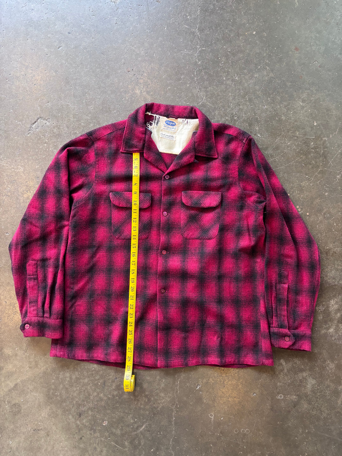 1960s Pilgrim Red Shadow Plaid Flannel Sz. XL | Made in USA