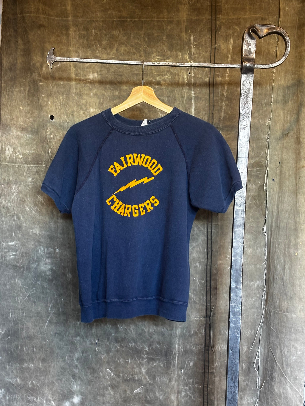 Vintage 1960s/1970s 'Fairwood Chargers' Flocked Short Sleeve Sweatshirt Sz. L
