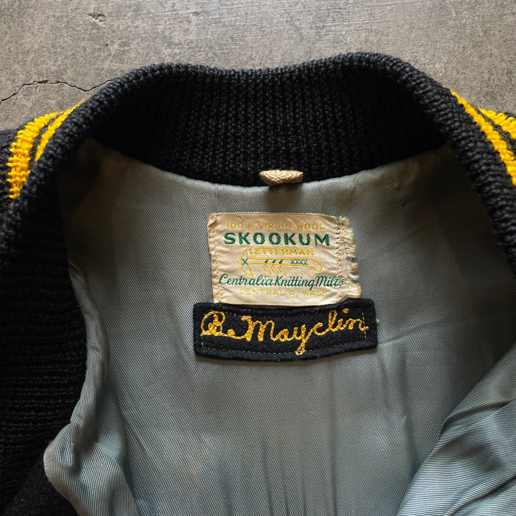 1960s SKOOKUM "Sportsmen" Car Club Black Wool Letterman Jacket Sz. XL | Made in USA