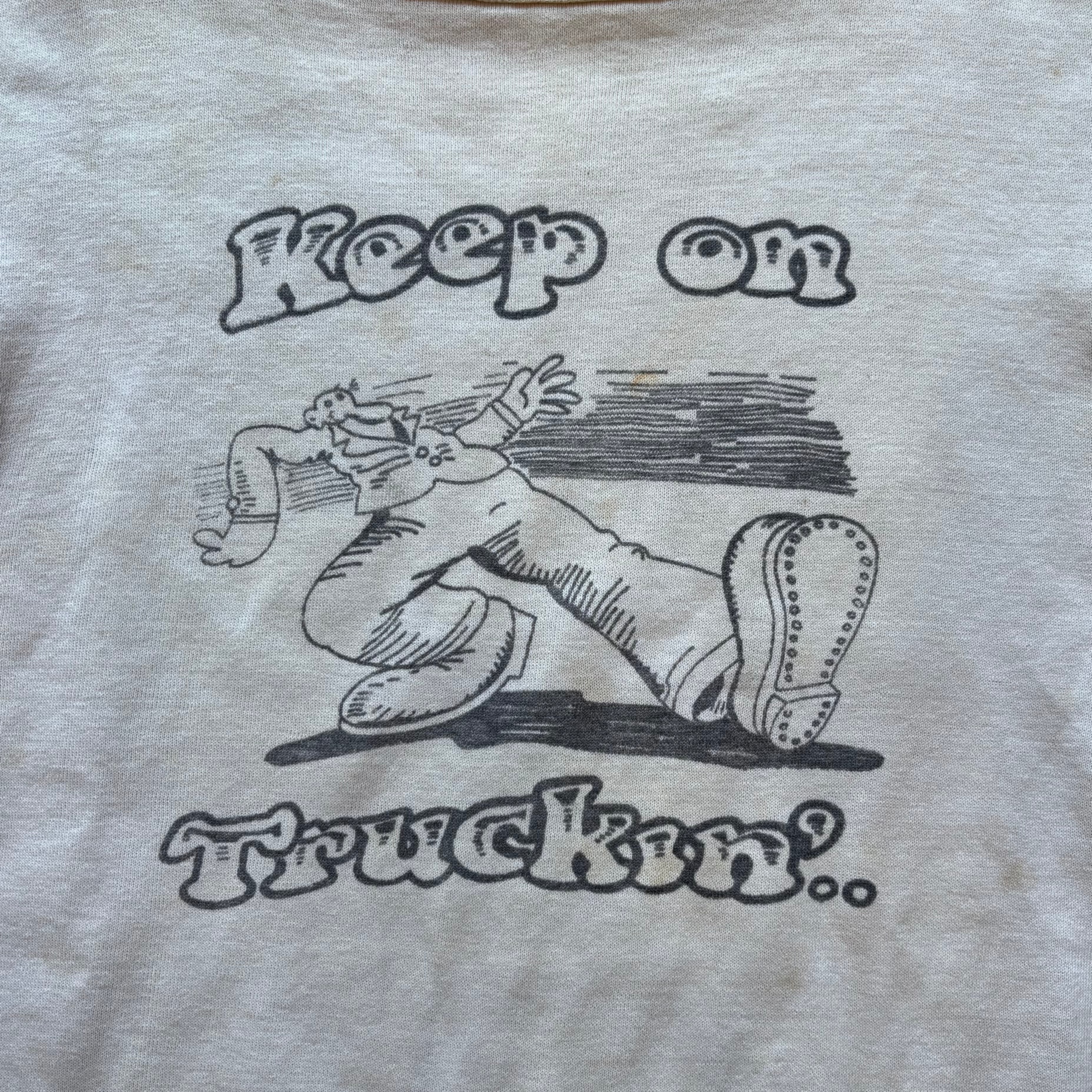 THRASHED | 1970s Robert Crumb "Keep on Truckin" Sweatshirt Sz. M