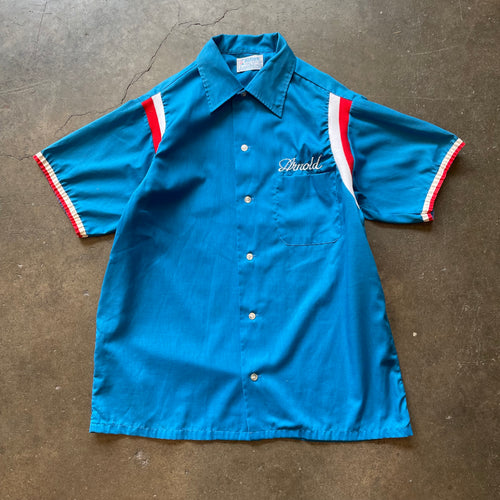 1970s HILTON  "Artistic Beauty Salon" Blue Bowling Shirt Sz. M | Made in USA