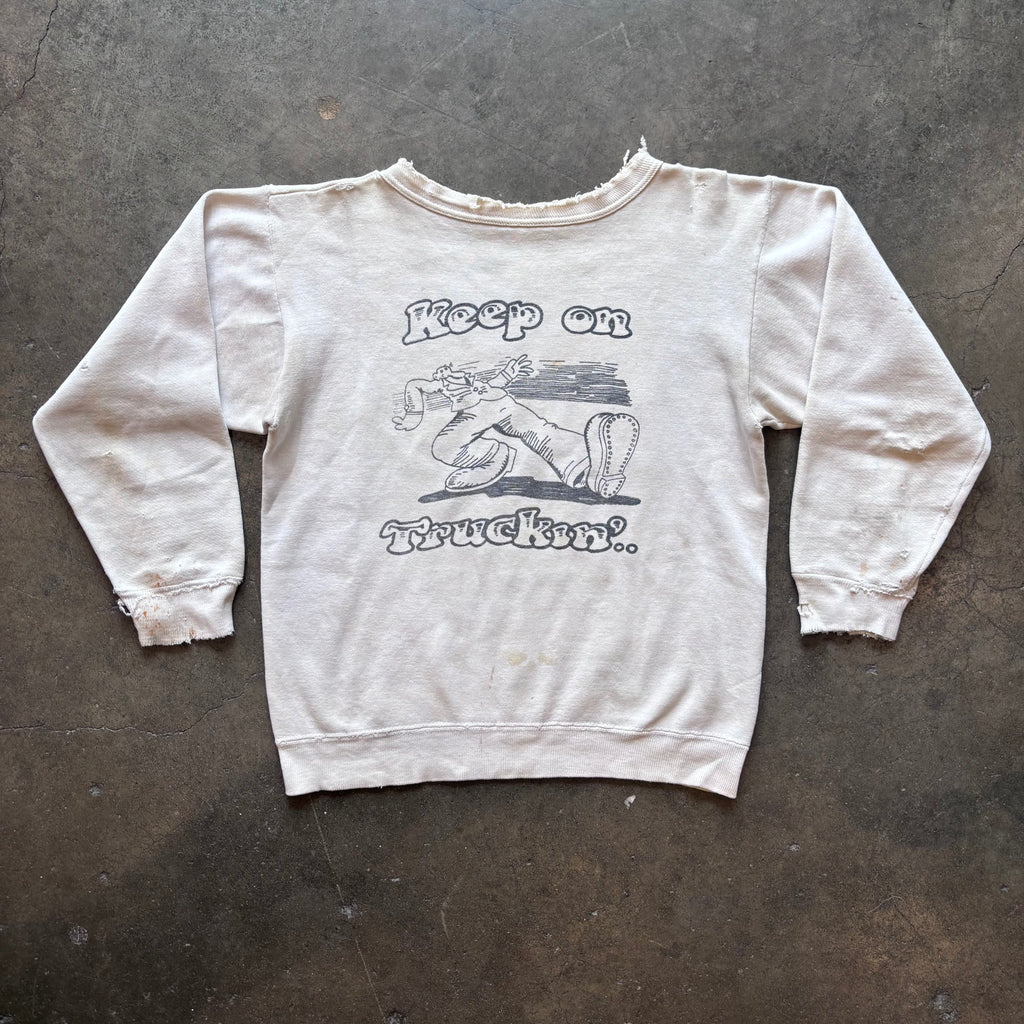 THRASHED | 1970s Robert Crumb "Keep on Truckin" Sweatshirt Sz. M
