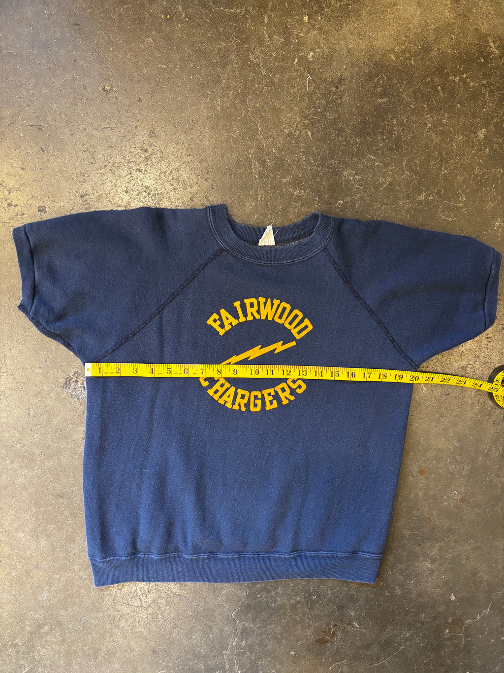 Vintage 1960s/1970s 'Fairwood Chargers' Flocked Short Sleeve Sweatshirt Sz. L