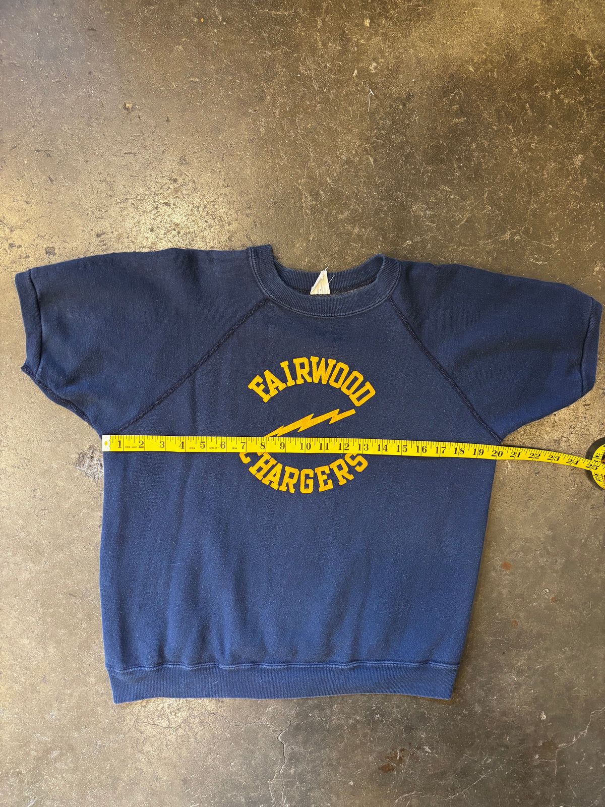 Vintage 1960s/1970s 'Fairwood Chargers' Flocked Short Sleeve Sweatshirt Sz. L