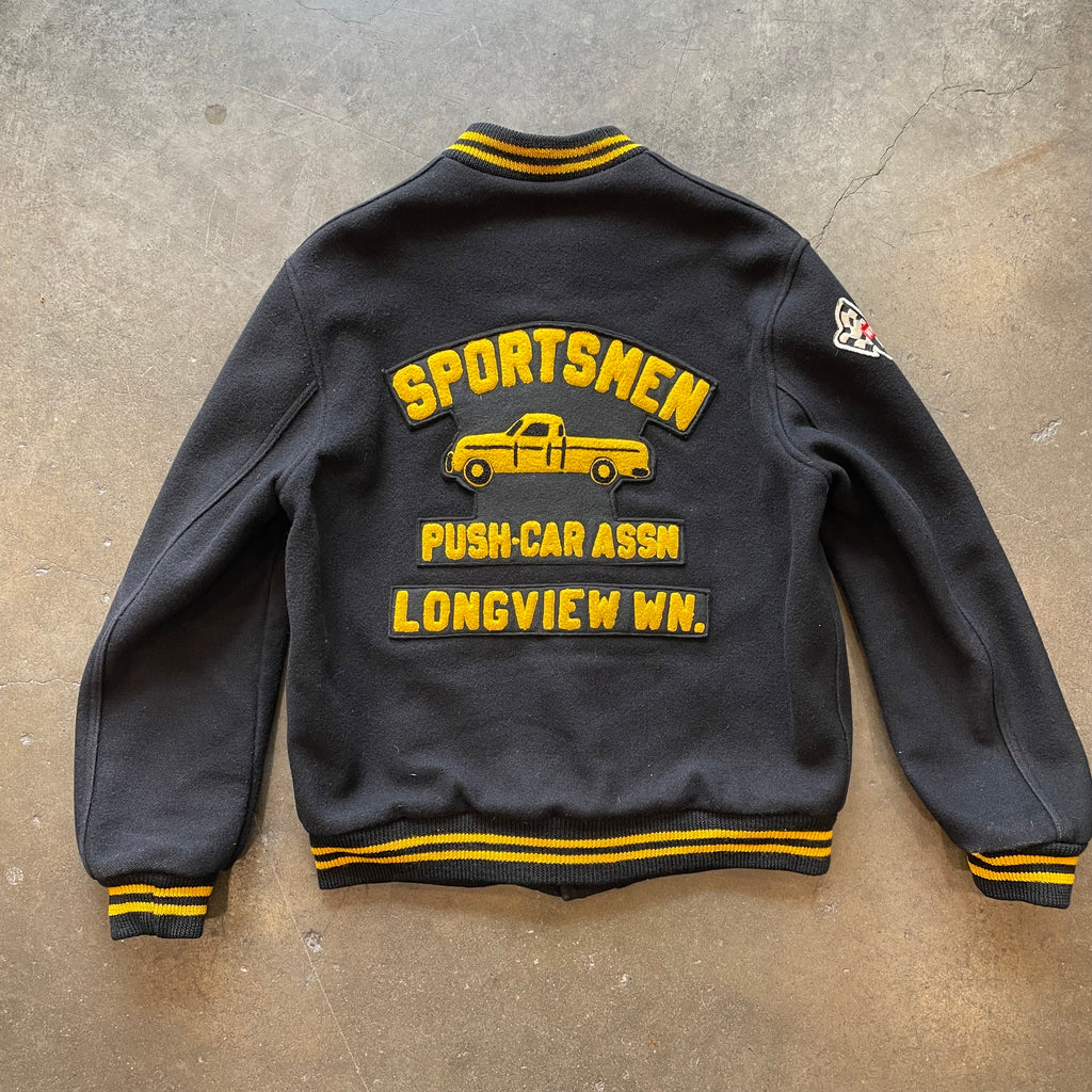1960s SKOOKUM "Sportsmen" Car Club Black Wool Letterman Jacket Sz. XL | Made in USA