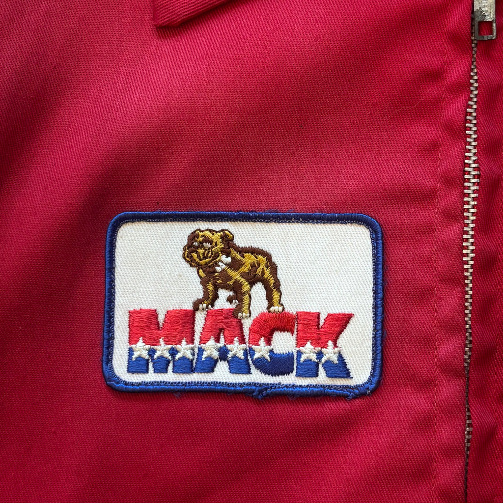 1970s K-BRAND Cotton/Polyester Mack Trucks Red Herrington Work Jacket Sz. L | Made in USA