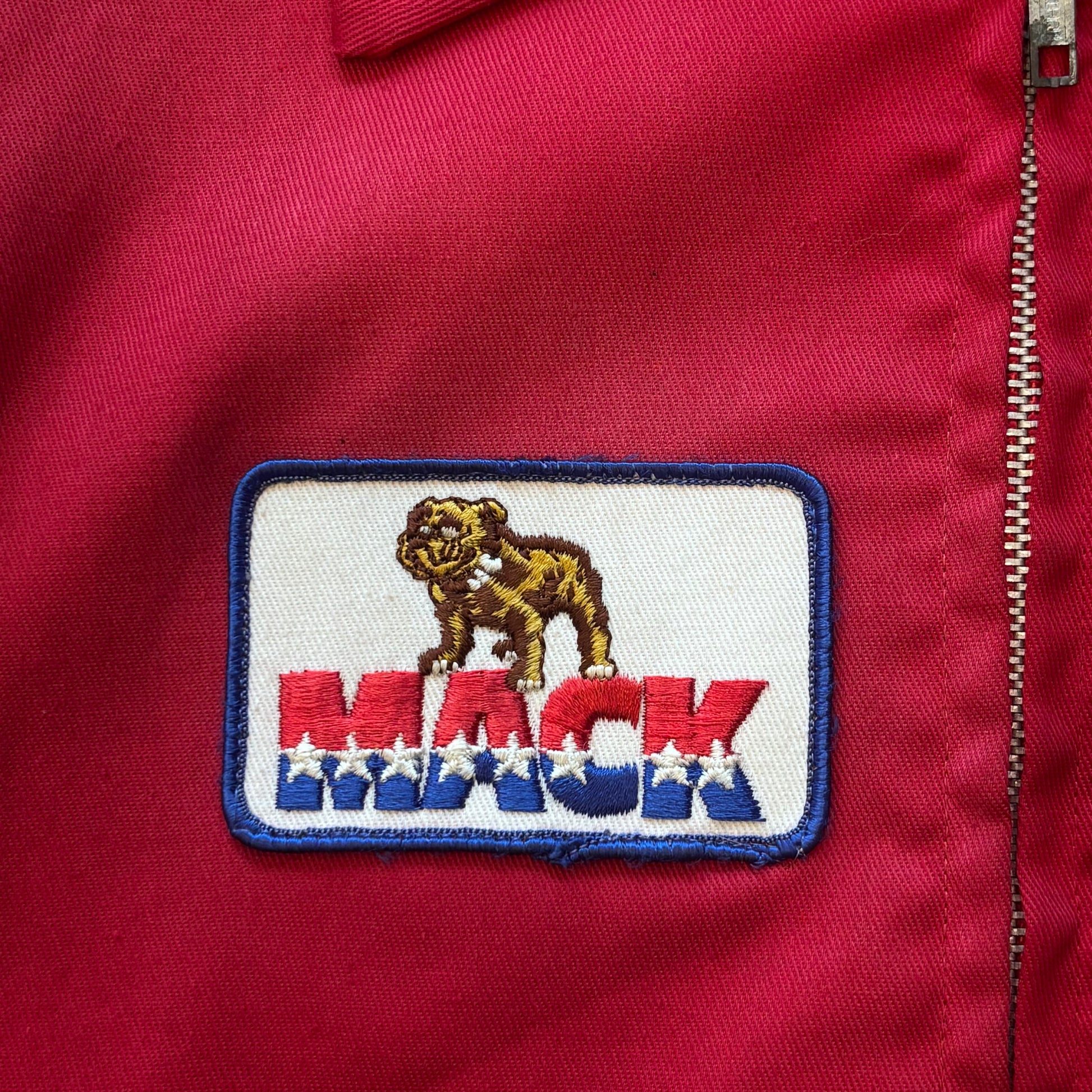 1970s K-BRAND Cotton/Polyester Mack Trucks Red Herrington Work Jacket Sz. L | Made in USA