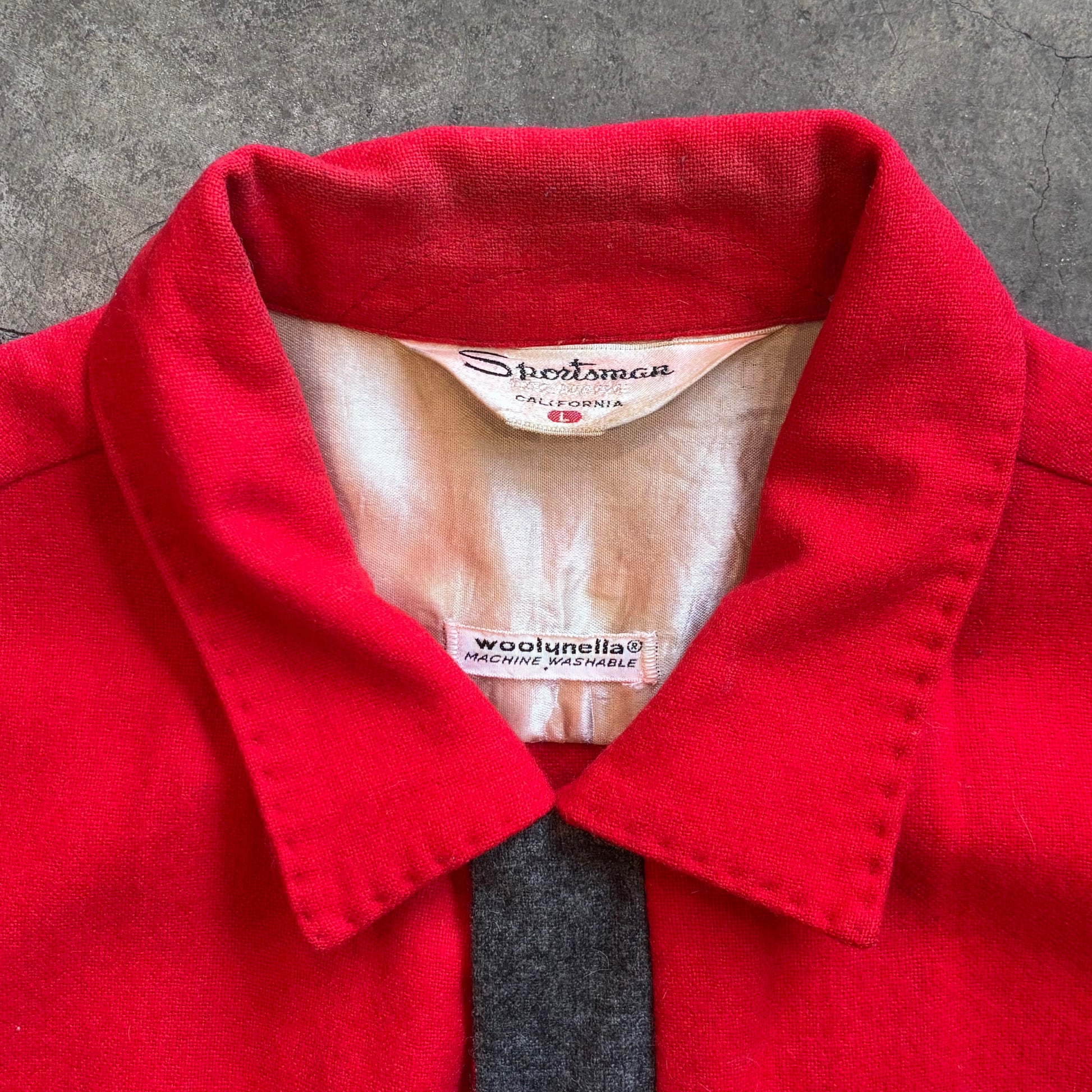 1950s CALIFORNIA SPORTSMAN Wool Red/Charcoal Button-Up Shirt Sz. L