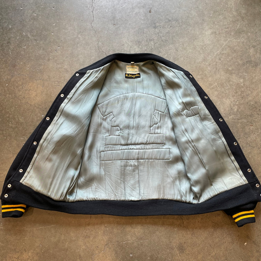 1960s SKOOKUM "Sportsmen" Car Club Black Wool Letterman Jacket Sz. XL | Made in USA