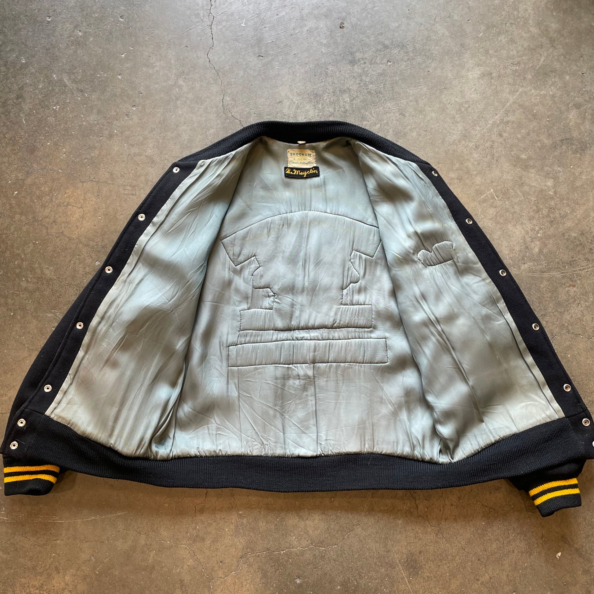 1960s SKOOKUM "Sportsmen" Car Club Black Wool Letterman Jacket Sz. XL | Made in USA