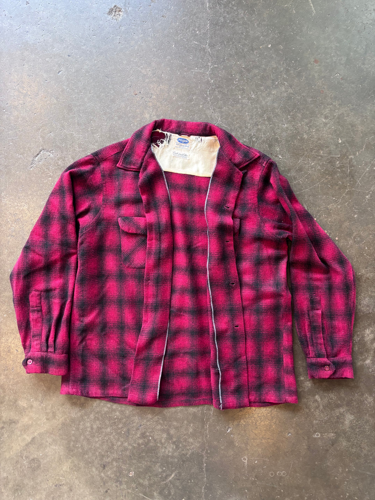 1960s Pilgrim Red Shadow Plaid Flannel Sz. XL | Made in USA