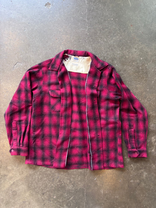 1960s Pilgrim Red Shadow Plaid Flannel Sz. XL | Made in USA